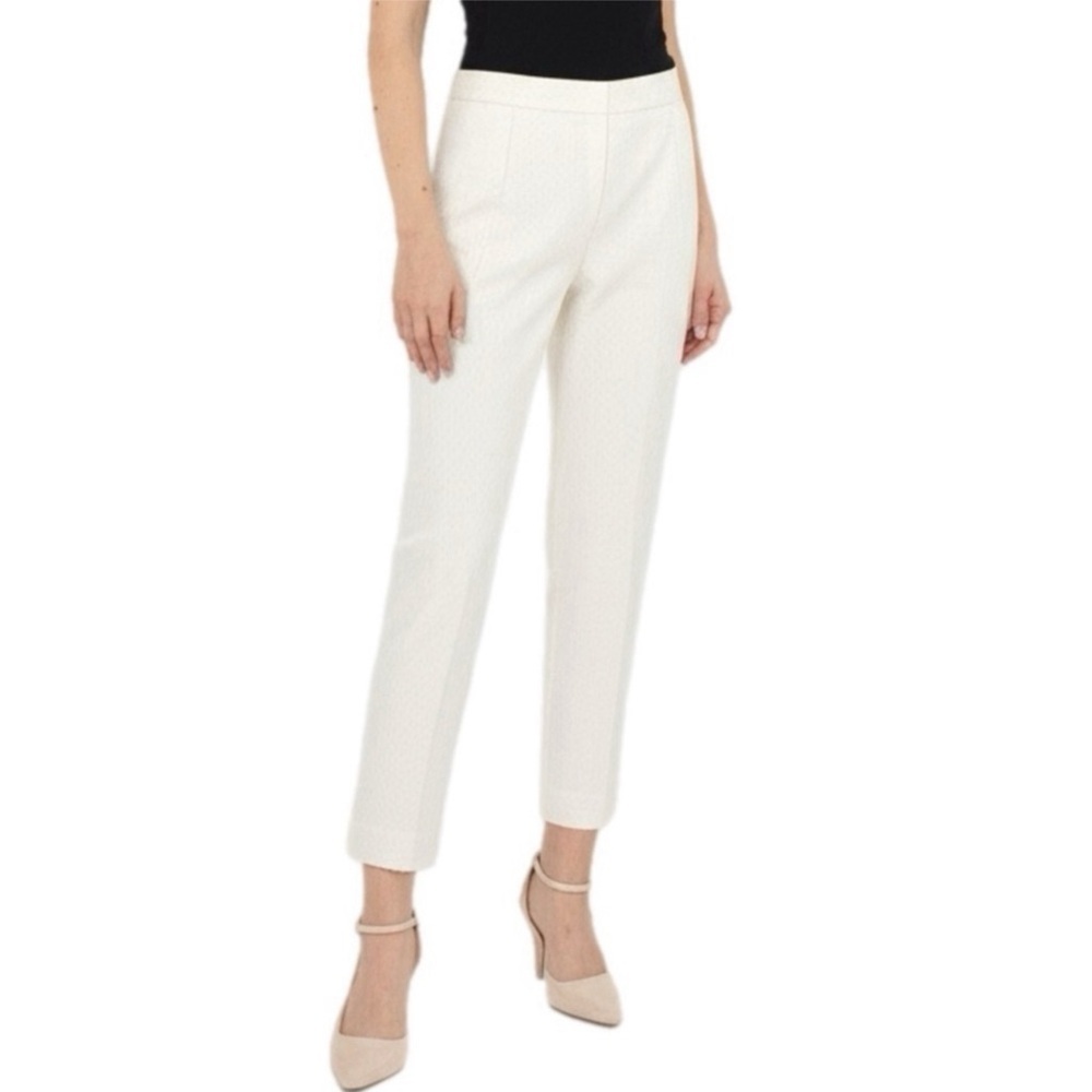 KAELI SMITH Ivory White Dress Pants Pleated High Rise Textured Ankle Length Sz 6